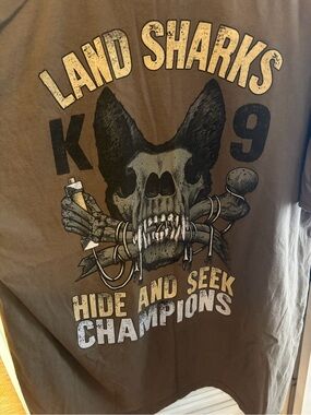 American Apparel Brown 'Land Sharks' Graphic Short Sleeve Tee